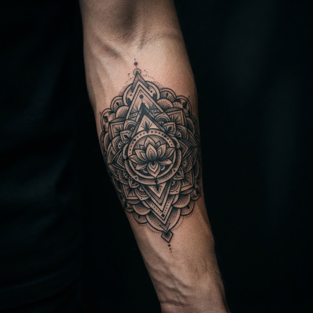 Geometric Blackwork tattoo by Kai Mercer
